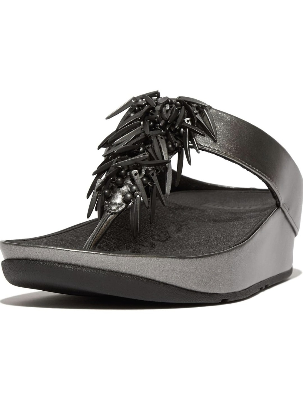 Fitflop Metallic Black Beaded Wedge Thong Sandal